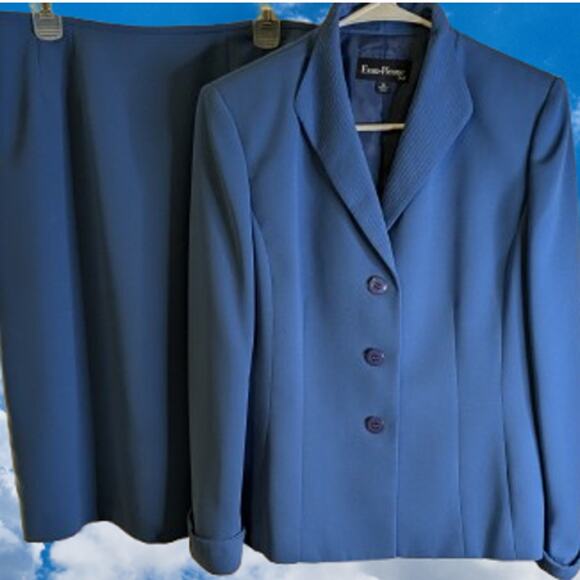 Evan-Picone Suit 10 blue 2 piece button down jacket and skirt lined fall/winter - Picture 1 of 1